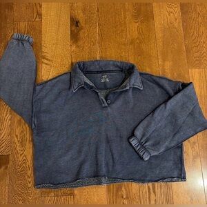 Aerie Dark Blue Pullover Sweatshirt Cropped oversized cozy Relaxed Collar Comfy